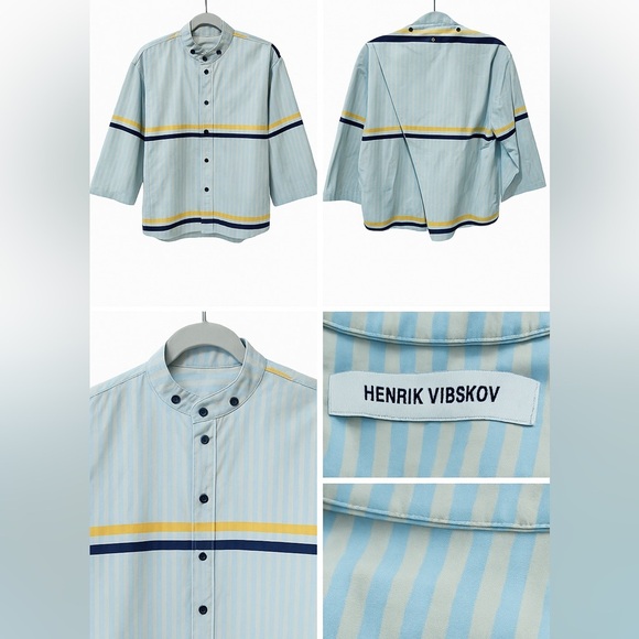 Henrik Vibskov Striped Colorblock Shirt 3/4 Sleeve Avant Garde XS - Picture 4 of 8